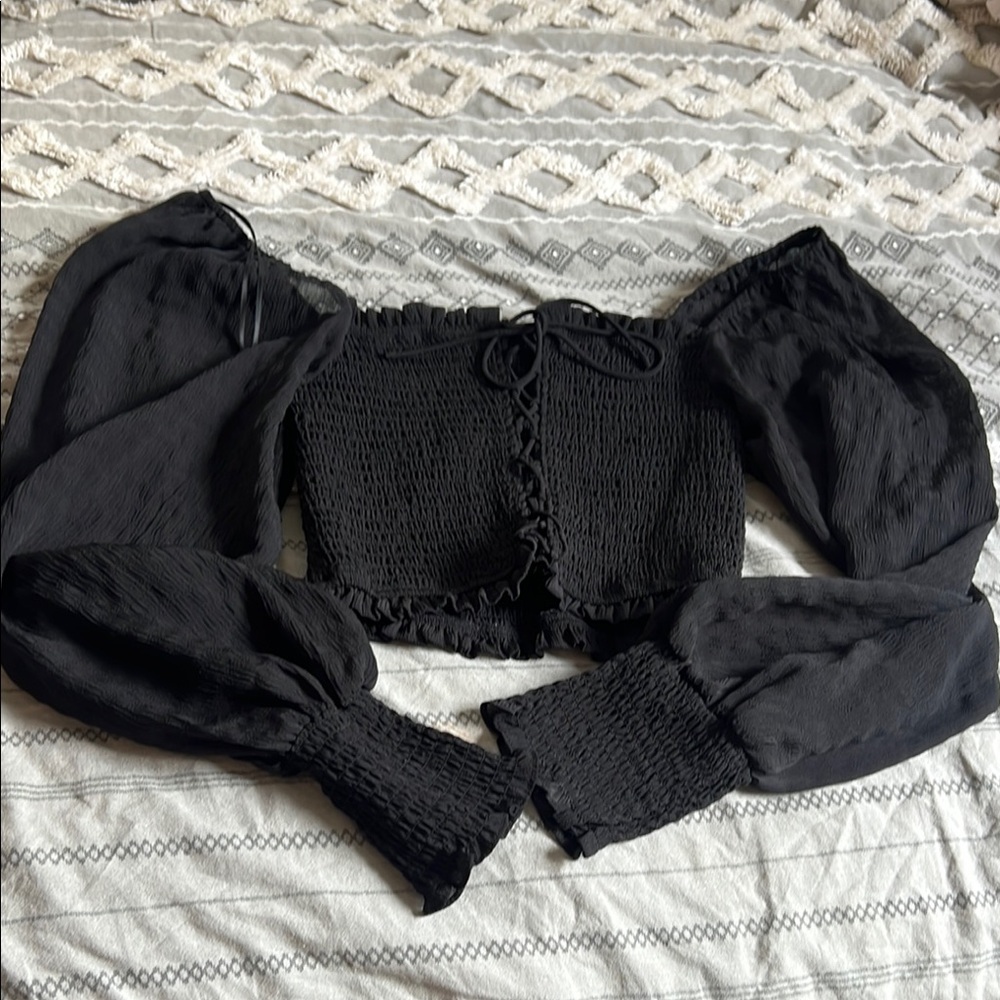 Fashion Nova Black Smocked Blouse